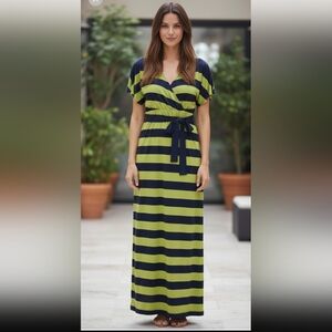 Romeo & Juliet Couture Women's Faux Wrap Striped Maxi Dress w/Belt Size Small
